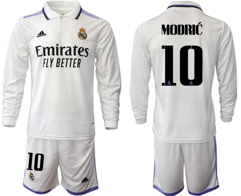 Men 2022-2023 Club Real Madrid home long sleeve white #10 Soccer Jersey->real madrid jersey->Soccer Club Jersey